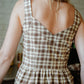 Mia Linen Dress in Brown and Cream Cotton
