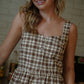 Mia Linen Dress in Brown and Cream Cotton