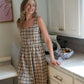 Mia Linen Dress in Brown and Cream Cotton