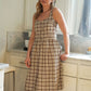 Mia Linen Dress in Brown and Cream Cotton
