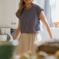 Perry Gathered Midi Skirt in Cream Linen Plaid