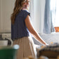 Perry Gathered Midi Skirt in Cream Linen Plaid
