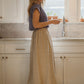 Perry Gathered Midi Skirt in Cream Linen Plaid