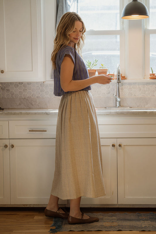 Katie Handwoven Cotton Crop Set in Periwinkle and Kelly Green