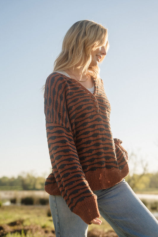 Frida Henley in Ruse and Blue Stripe Made to Order