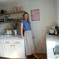 Perry Gathered Midi Skirt in Cream Linen Plaid