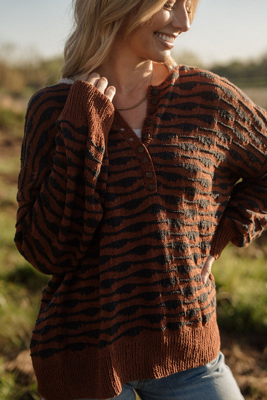 Frida Henley in Ruse and Blue Stripe Made to Order