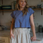 Perry Gathered Midi Skirt in Cream Linen Plaid