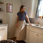 Perry Gathered Midi Skirt in Cream Linen Plaid