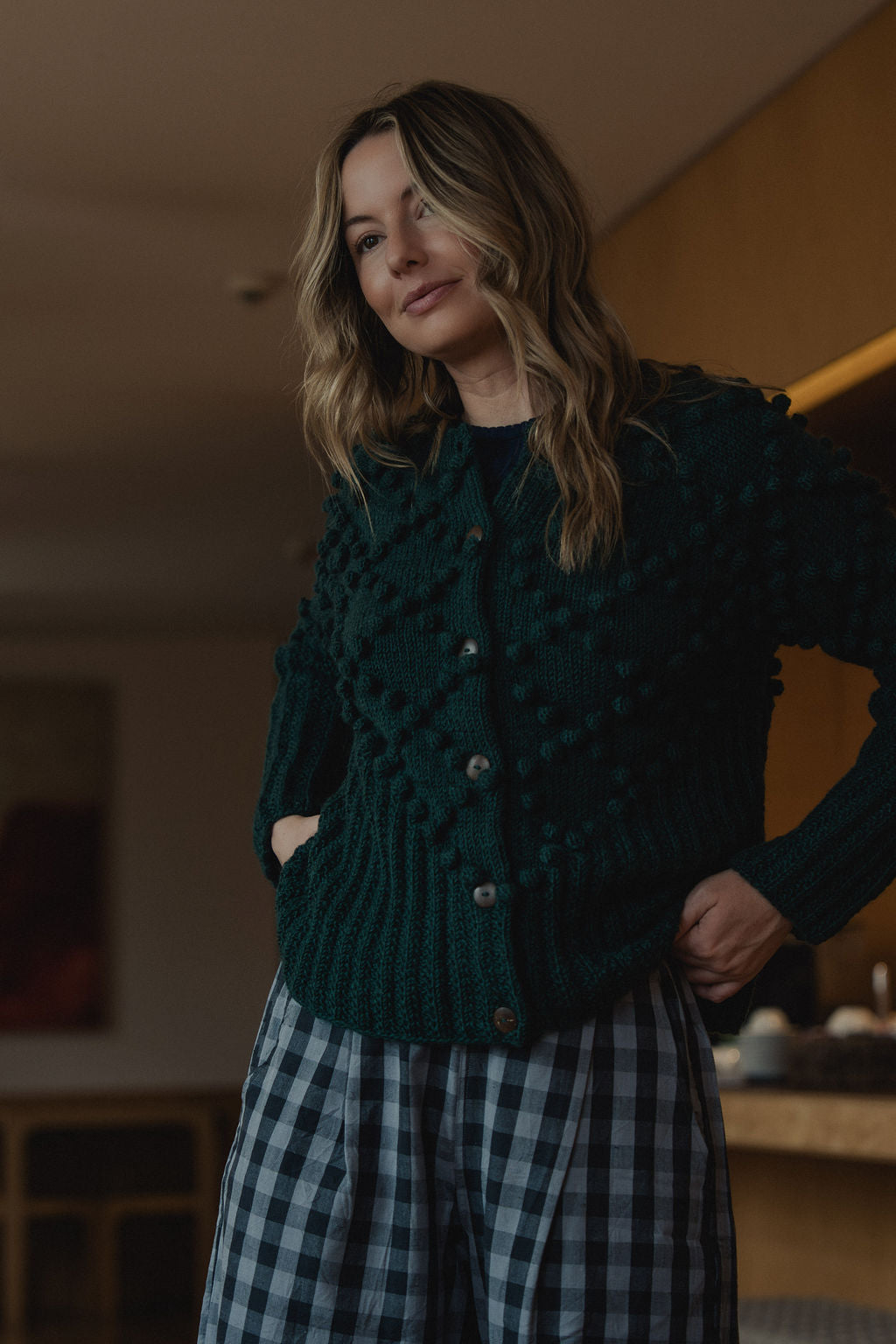 Katie Handwoven Cotton Pants in Navy Gingham