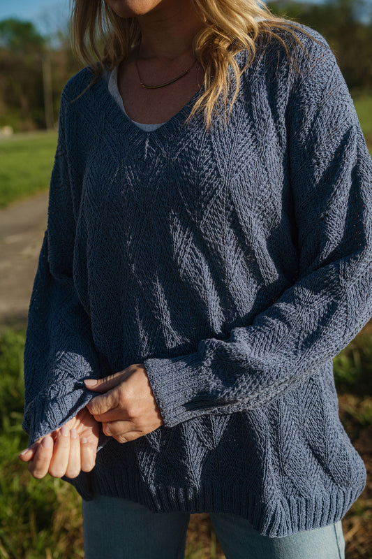Chloe Textured V Knit Pullover in Periwinkle Made to Order