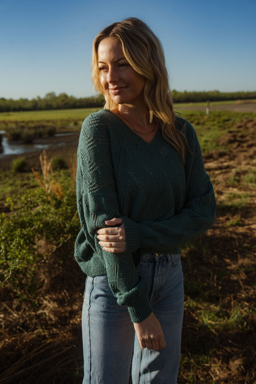 Alpaca Brenda Lace Knit Pullover in Teal Made to Order