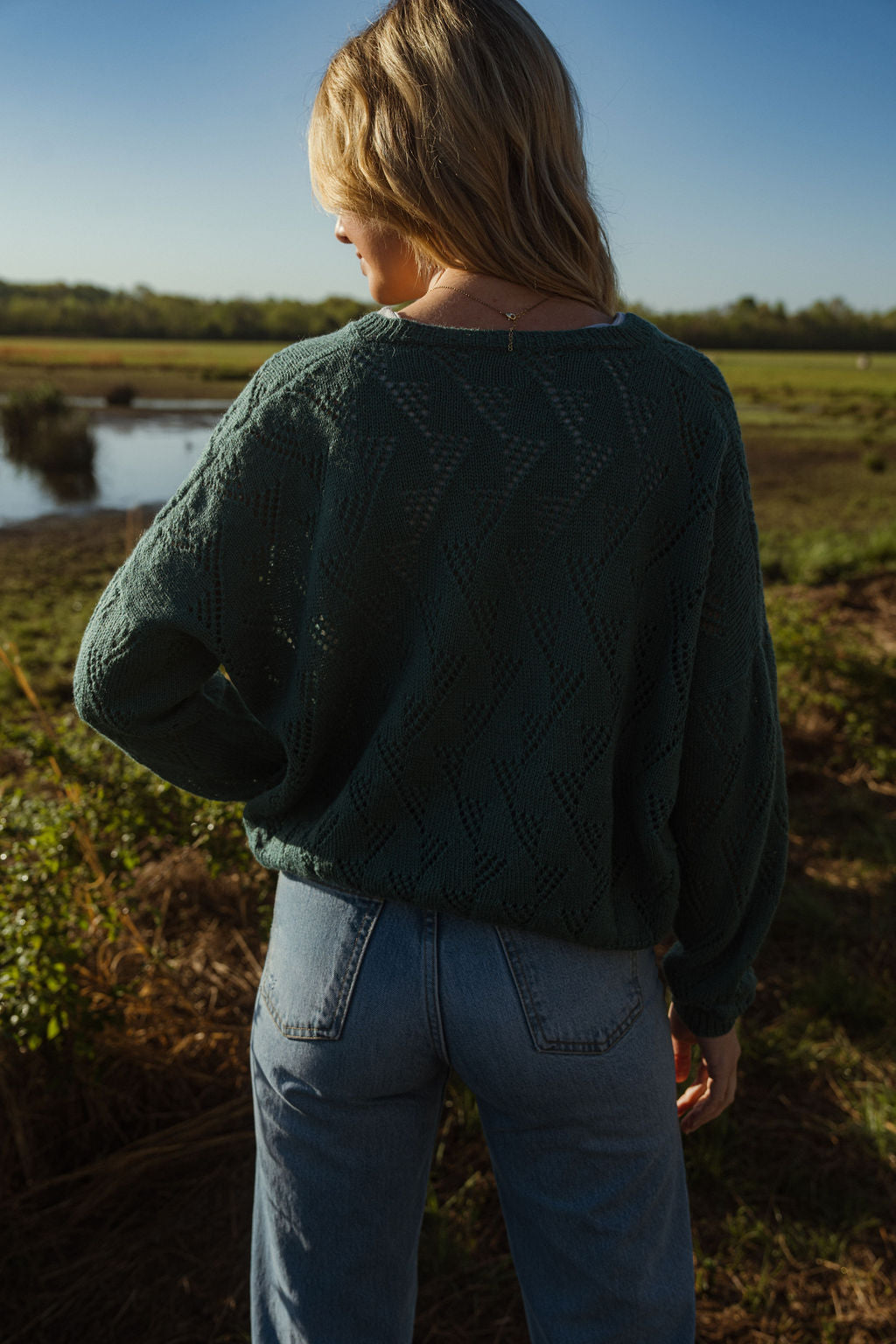 Alpaca Brenda Lace Knit Pullover in Teal Made to Order