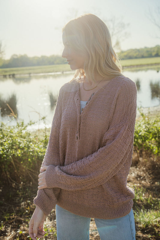 Mindy Textured Knit Henley in Dusty Rose Made to Order