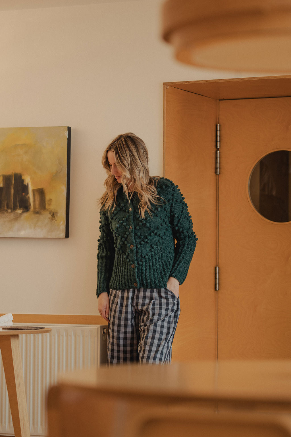 Hand Knit Nepali Wool Jill Sweater in Emerald Green