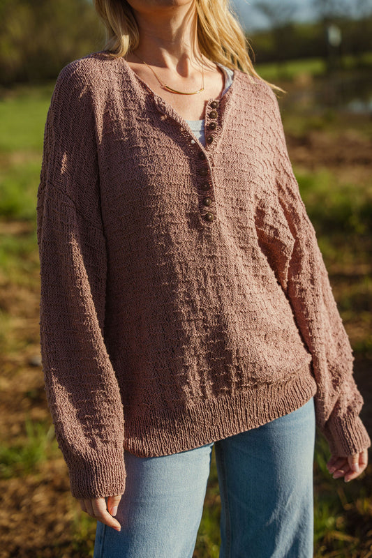 Mindy Textured Knit Henley in Dusty Rose Made to Order
