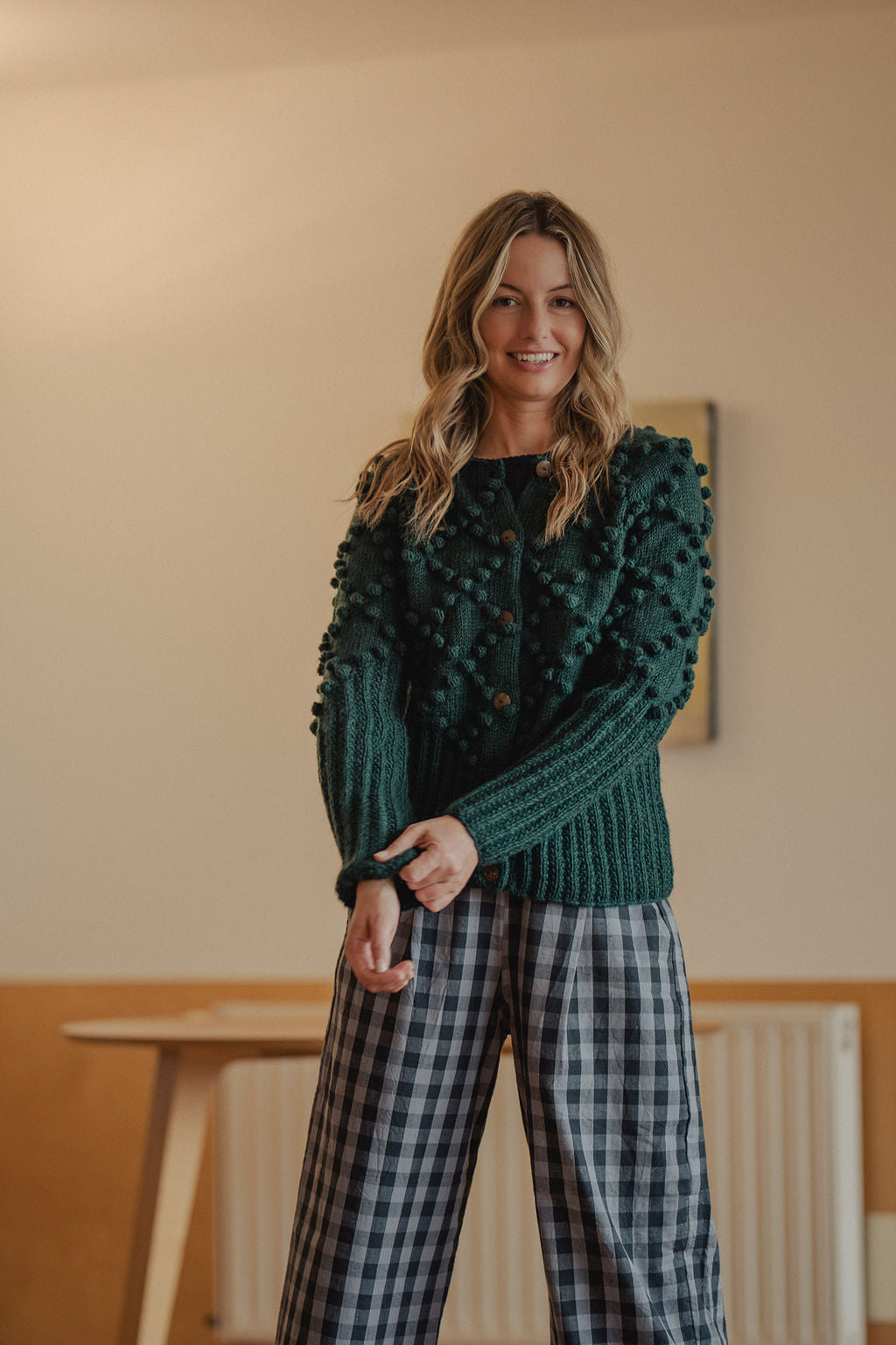 Katie Handwoven Cotton Pants in Navy Gingham