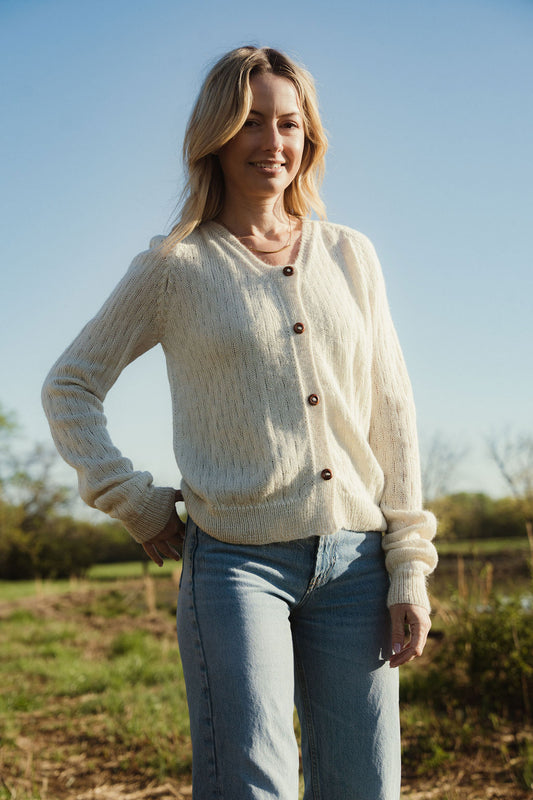 Alpaca Robbi Cardigan Sweater in Beige Made to Order