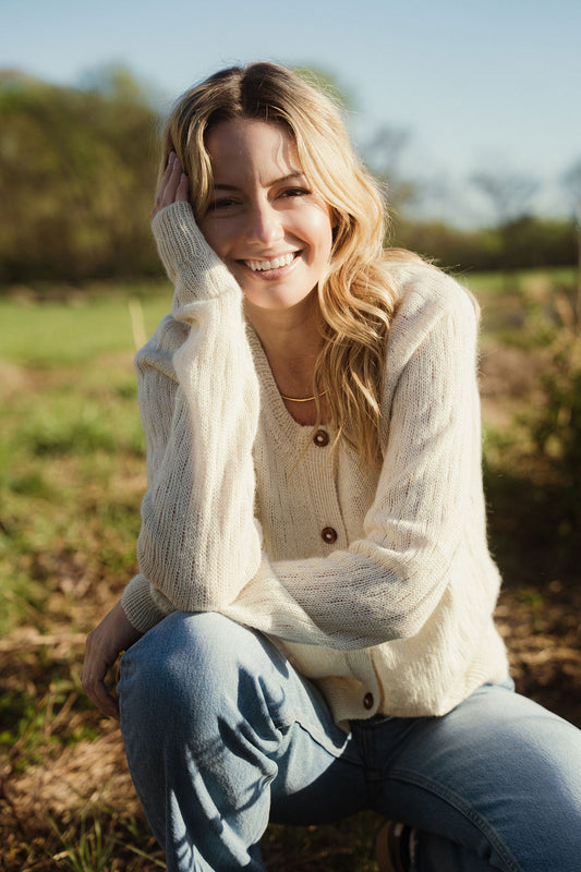 Alpaca Robbi Cardigan Sweater in Beige Made to Order