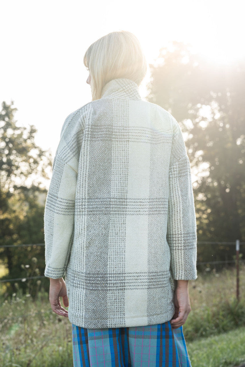 Portuguese Wool Pieper Coat in Cream and Brown Plaid  - Pre-Order 12/31