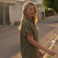 Paige Handwoven Cotton Relaxed Shirt Dress in Green Gingham