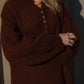 Edith Mohair Pullover Henley Sweater in Rust Brown Made to Order