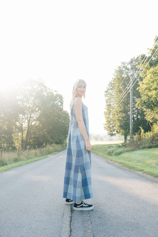 Robbi Handwoven Cotton Dress in Teal Plaid  - Pre-Order 2/30