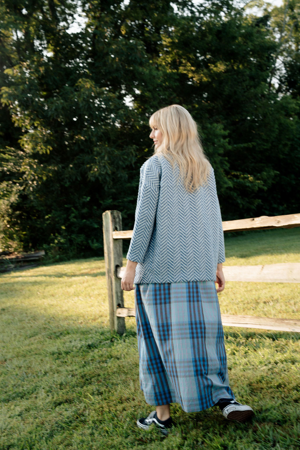 Portuguese Wool Pieper Coat in Cobalt and Cream Herringbone Made to Order