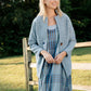 Portuguese Wool Pieper Coat in Cobalt and Cream Herringbone Made to Order