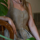 Mia Linen Dress in Tan and Black Stripe Cotton