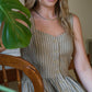 Mia Linen Dress in Tan and Black Stripe Cotton