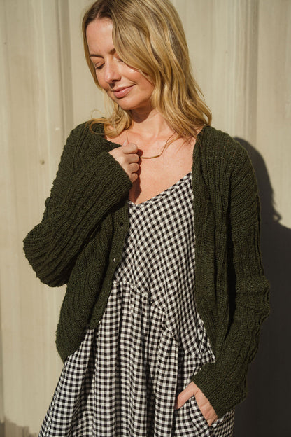 Linen Faro Dress in Black and White Handwoven Cotton Gingham Made to Order