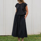 Perry Gathered Midi Skirt in Black Handwoven Cotton