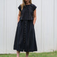 Perry Gathered Midi Skirt in Black Handwoven Cotton