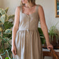 Mia Linen Dress in Tan and Black Stripe Cotton