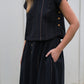 Perry Gathered Midi Skirt in Black Handwoven Cotton