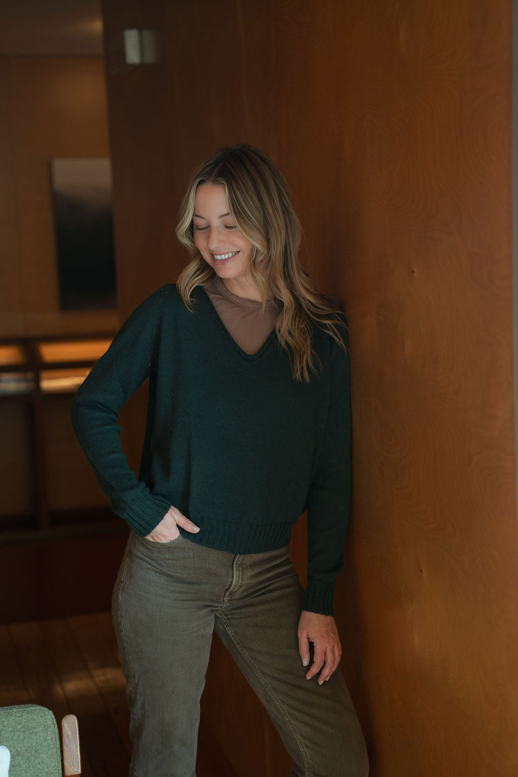 Georgia Pullover Sweater in Dark Green