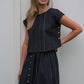 Perry Gathered Midi Skirt in Black Handwoven Cotton