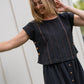 Perry Gathered Midi Skirt in Black Handwoven Cotton