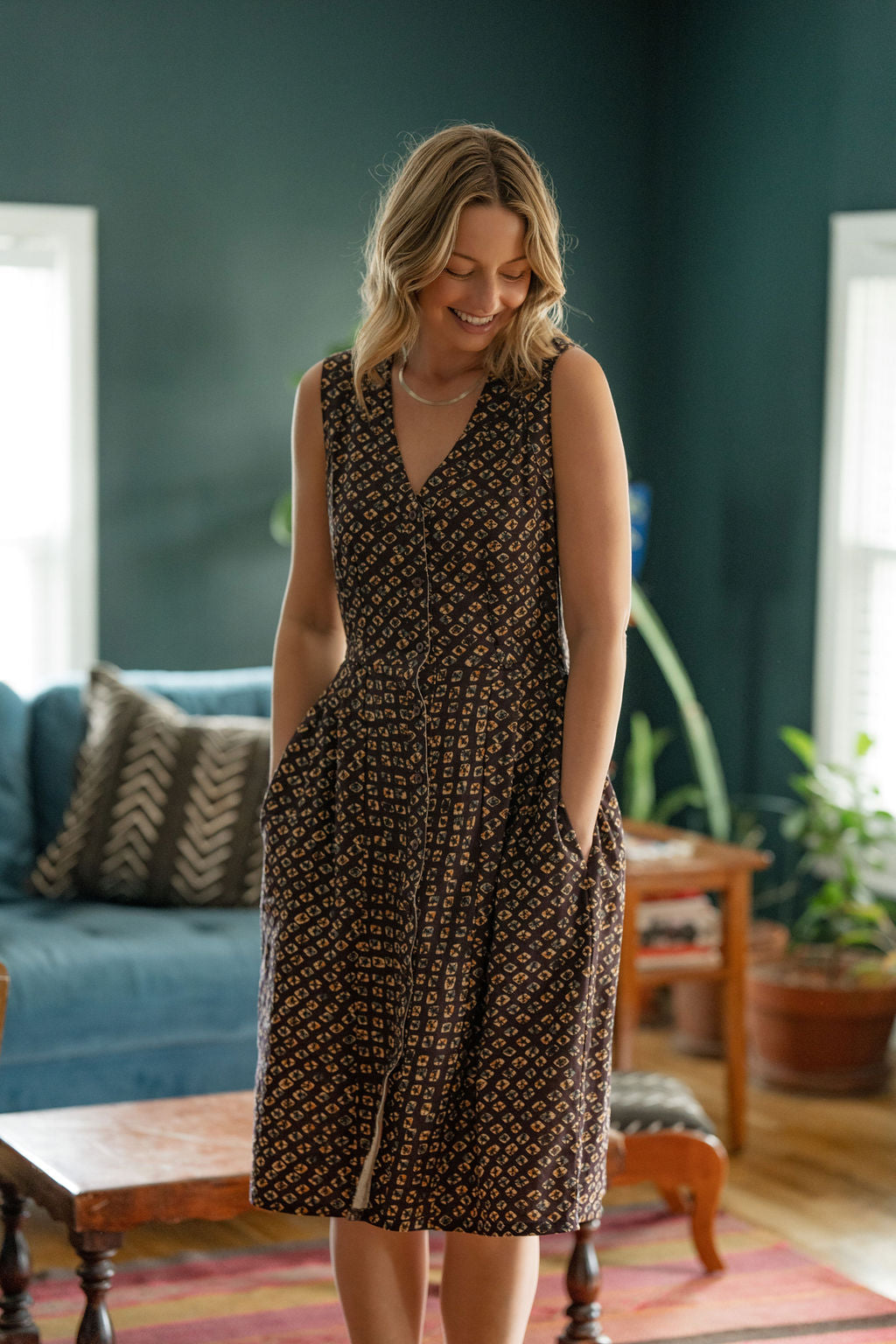 June Dress in Plum Tie Dye Linen