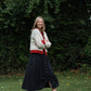 Perry Gathered Midi Skirt in Black Handwoven Cotton