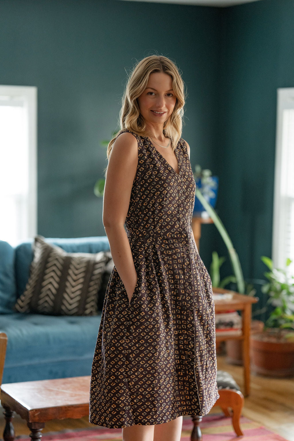 June Dress in Plum Tie Dye Linen