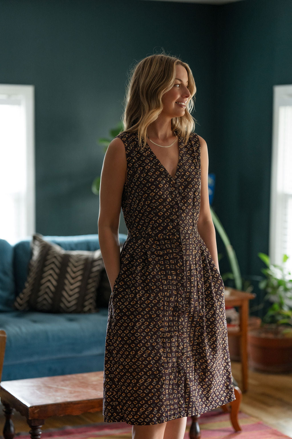 June Dress in Plum Tie Dye Linen