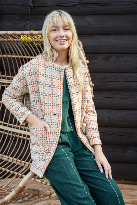 Portuguese Wool Pieper Coat in Blush Vintage Print Made to Order February