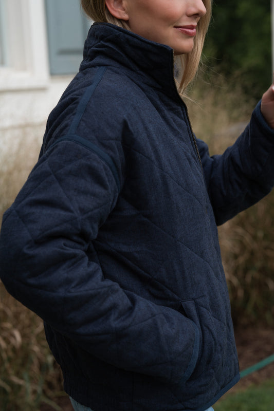 Jamie Linen Quilted Jacket in Navy