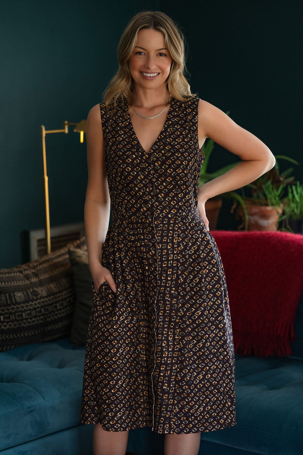 June Dress in Plum Tie Dye Linen