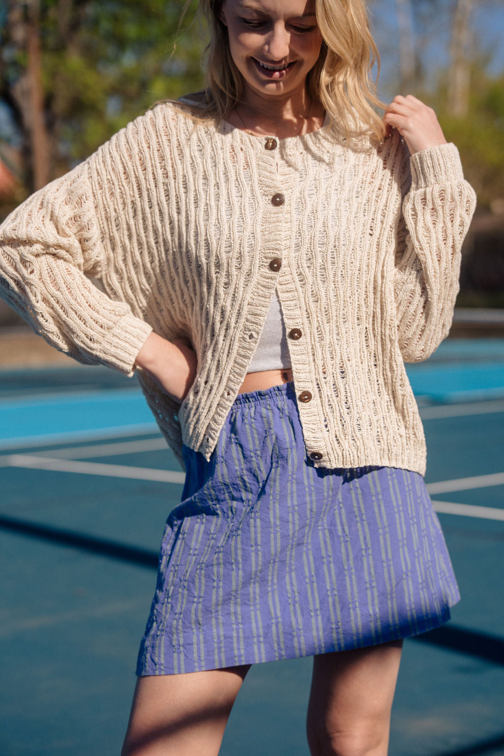 Alice Cotton Cardigan in Natural White Made to Order