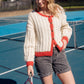 Agnes Mohair Cardigan in Natural White and Red Made to Order