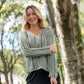 Finn V-Neck Cotton Sweater in Sage and Cream Made to Order