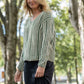 Finn V-Neck Cotton Sweater in Sage and Cream Made to Order